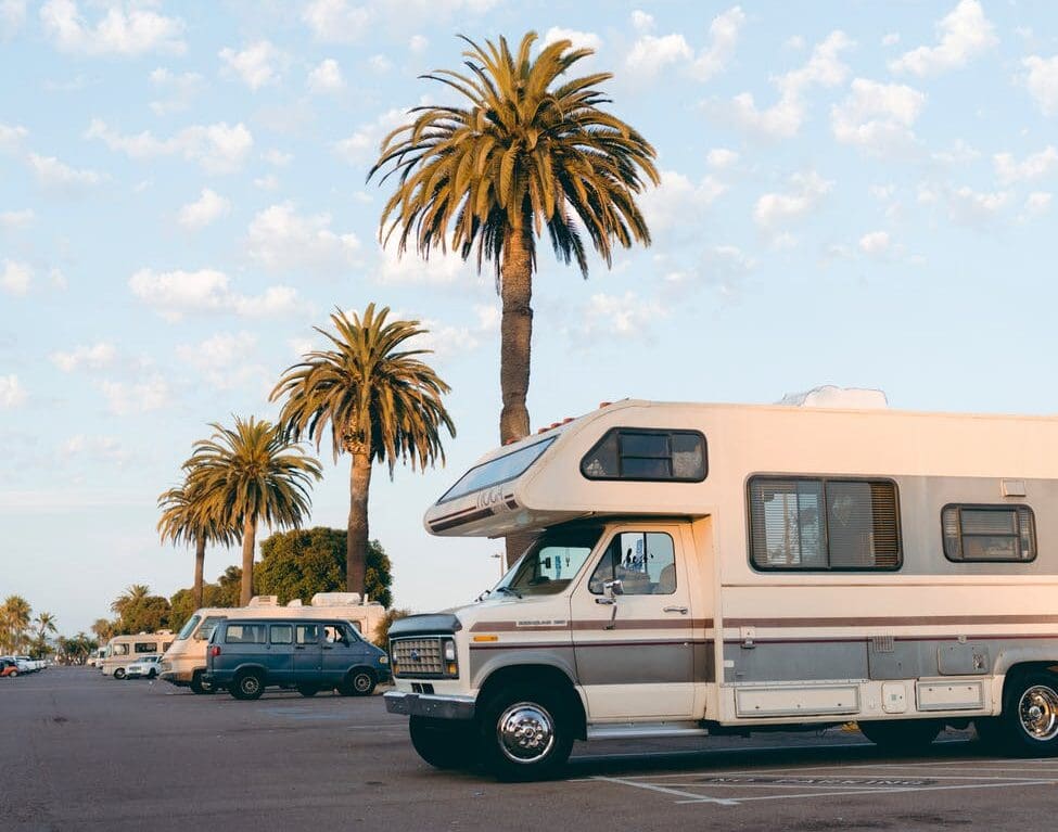 parked white motorhome