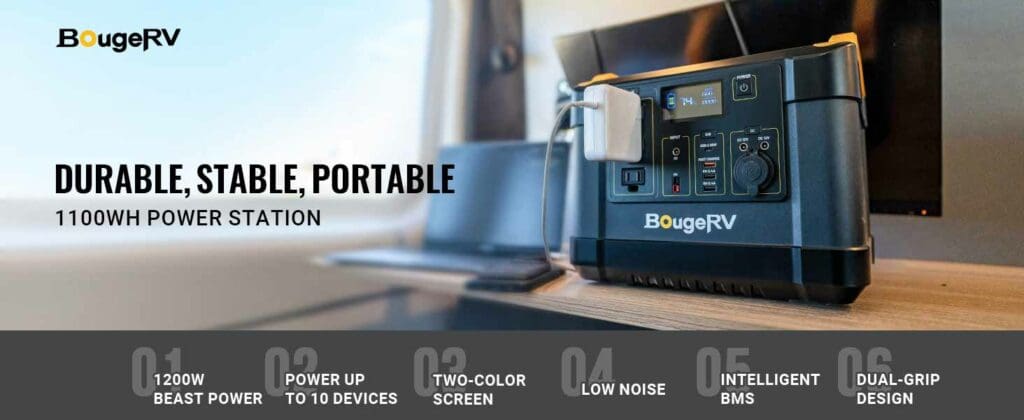 BougeRV Portable Power Station 1100W Solar Generator with Pure Sine Wave Inverter